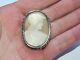 05j24 Antique Cameo Brooch Solid Silver Mounting Crab Hallmark 19th Century