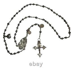 05K20 ANCIENT ROSARY XVIIIth + SOLID SILVER BEADS RELIGIOUS PRAYERS HOLY SAINT ANNE