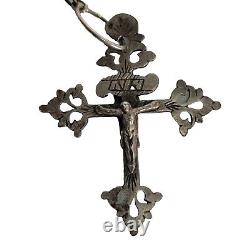 05K20 Antique 18th Century Rosary + Solid Silver Beads Holy Prayers Saint Anne