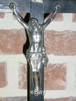 09b12 Old Christ Crucifix Of Altar Ebenen Silver Massive XIX Th Napoleon III