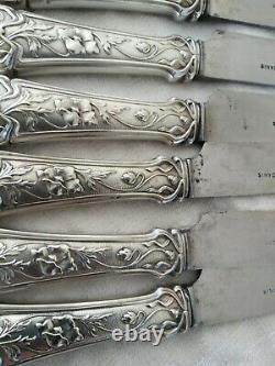 12 Old Art Nouveau Silver Massive Knives 1900 Silver Jugendstil Knives