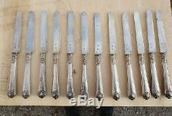 12 Old Silver Knives Bedding / Handle And Blade In Silver
