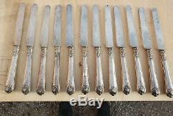 12 Old Silver Knives Bedding / Handle And Blade In Silver
