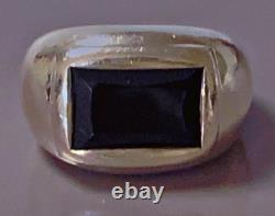 16 g Antique jet silver ring, solid silver signet ring, T53
