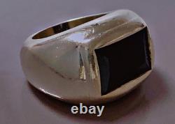 16 g Antique jet silver ring, solid silver signet ring, T53