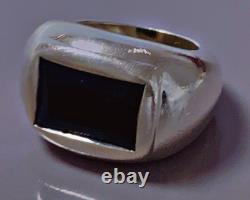 16 g Antique jet silver ring, solid silver signet ring, T53
