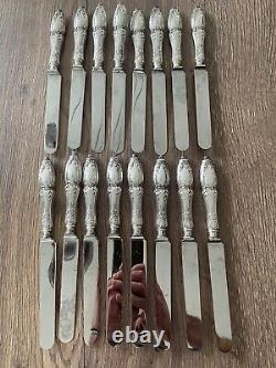 16 old solid silver dessert knives with Minerve hallmark