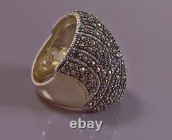 17g Large antique silver ring marcasites domed ring solid silver size 56