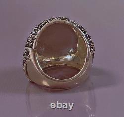 17g Large antique silver ring marcasites domed ring solid silver size 56