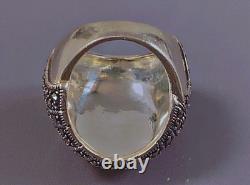 17g Large antique silver ring marcasites domed ring solid silver size 56