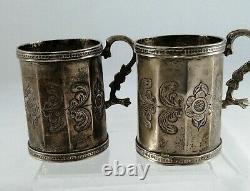 18th Century Ancient Colonial Era Spanish Silver Mugs Snake Handle 280 Grams