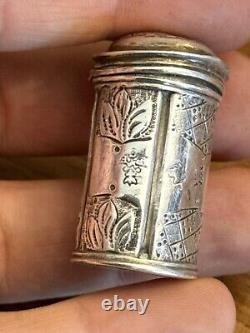18th Century Solid Silver Powder Box - Antique Makeup Box