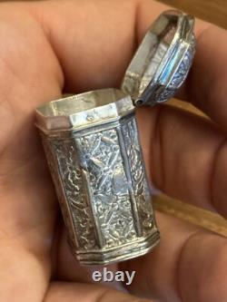 18th Century Solid Silver Powder Box - Antique Makeup Box