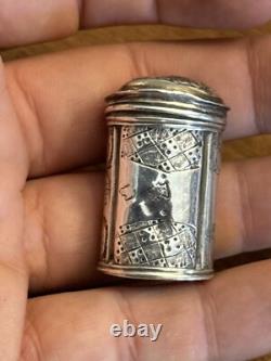 18th Century Solid Silver Powder Box - Antique Makeup Box