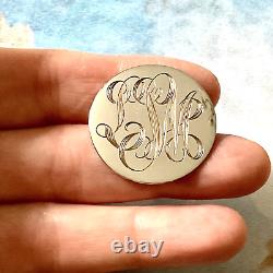 1920 Art Deco Beautiful Vintage Silver Monogram Solid Silver Brooch, Chiseling Engraving
