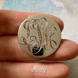 1920 Art Deco Beautiful Vintage Silver Monogram Solid Silver Brooch, Chiseling Engraving