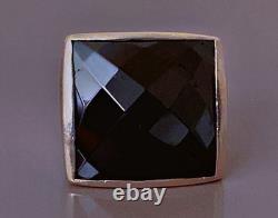 19g Large antique silver ring Hematite signet ring solid silver size T59