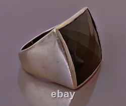 19g Large antique silver ring Hematite signet ring solid silver size T59