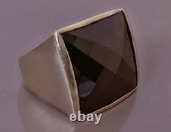 19g Large antique silver ring Hematite signet ring solid silver size T59
