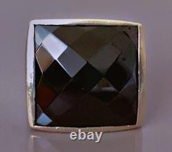 19g Large antique silver ring Hematite signet ring solid silver size T59