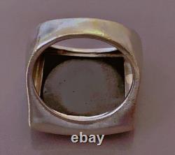 19g Large antique silver ring Hematite signet ring solid silver size T59