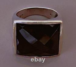 19g Large antique silver ring Hematite signet ring solid silver size T59