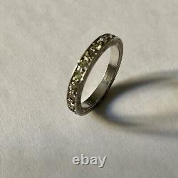 19th CENTURY ANTIQUE FULL CIRCLE SILVER RING, WHITE TOPAZ, CHISELING