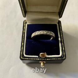 19th CENTURY ANTIQUE FULL CIRCLE SILVER RING, WHITE TOPAZ, CHISELING