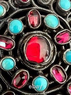 19th Century Austro-Hungarian Silver Garnet Brooch Pendant - Antique Jewelry