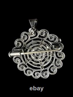 19th Century Austro-Hungarian Silver Garnet Brooch Pendant - Antique Jewelry