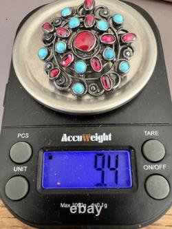 19th Century Austro-Hungarian Silver Garnet Brooch Pendant - Antique Jewelry