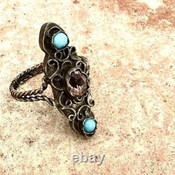 19th Century Ethnic Antique Marquise Ring Solid Silver Size 51.5 FR