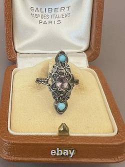 19th Century Ethnic Antique Marquise Ring Solid Silver Size 51.5 FR