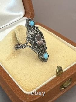 19th Century Ethnic Antique Marquise Ring Solid Silver Size 51.5 FR