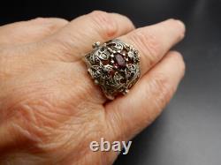 19th Century Vermeil Silver Ring Size 54 Beautiful Jewelry Stones Wear Antique Jewelry
