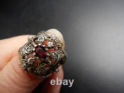 19th Century Vermeil Silver Ring Size 54 Beautiful Jewelry Stones Wear Antique Jewelry
