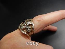 19th Century Vermeil Silver Ring Size 54 Beautiful Jewelry Stones Wear Antique Jewelry