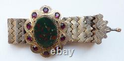 19th century solid silver bracelet + blood jasper antique silver jewelry