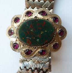 19th century solid silver bracelet + blood jasper antique silver jewelry