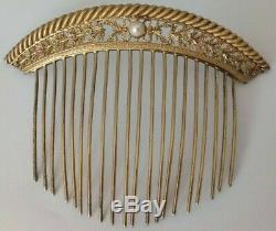 1 Old Tiara Empire Gilt Sterling Silver & Gold 1800 Pearl Tiara Comb