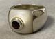 22g Antique Silver Ring Garnet Mother Of Pearl Solid Silver Ring