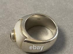 22g Antique Silver Ring Garnet Mother of Pearl Solid Silver Ring