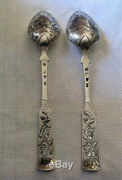 2910 Lot 2 Dessert Spoon Enamelled Silver Inlaid Old Russia Punch