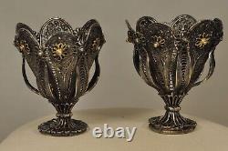 2 Ancient Solid Silver Filigree Vases