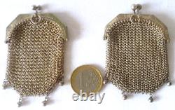 2 Antique Purse Coin Pouches, Same Model, in Solid Silver