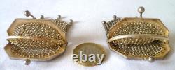 2 Antique Purse Coin Pouches, Same Model, in Solid Silver
