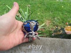 2 antique sterling silver salt shakers, 70 g, and blue glass vial