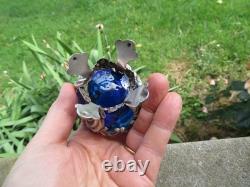 2 antique sterling silver salt shakers, 70 g, and blue glass vial