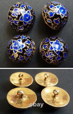 4 Solid Silver Vermeil and Enamel Antique Jewelry Buttons