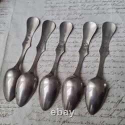 5 Antique 19th Century Silver Coffee Spoons European Sterling Silver